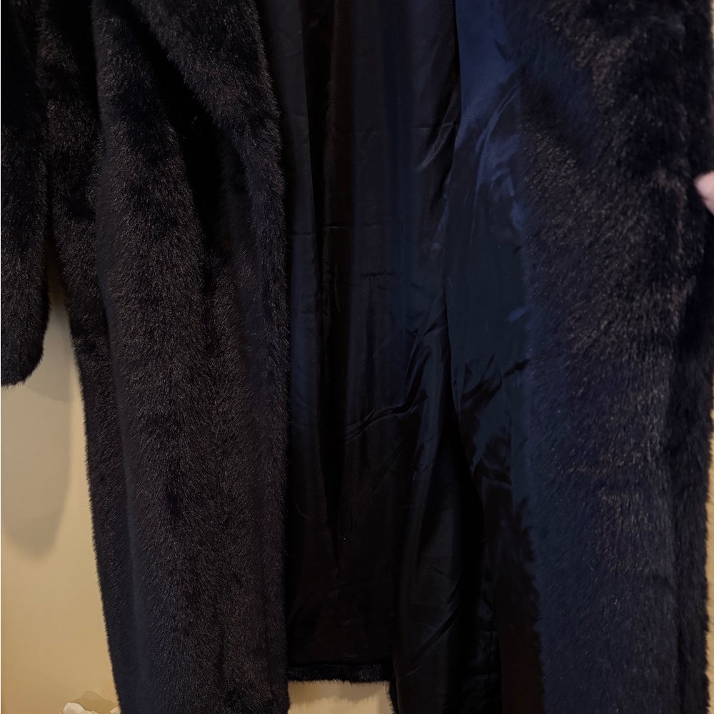 NWT | ANTHROPOLOGIE Avec Les Filles Deep Navy Luxe Faux-Fur Blue Mink Long Coat - Picture 7 of 11